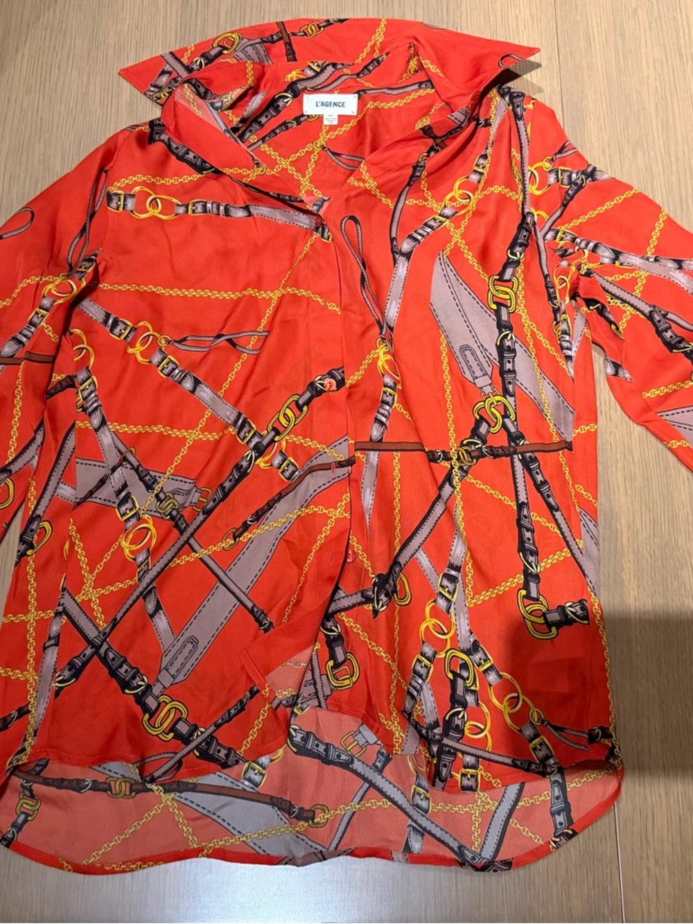 L'AGENCE Orange Chain & Belt Print Shirt